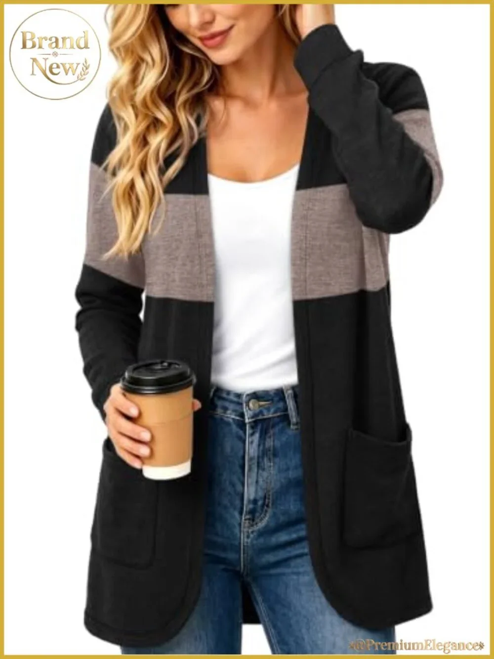 Women's Casual Knit Cardigan Open Front Long Sleeve with Pockets